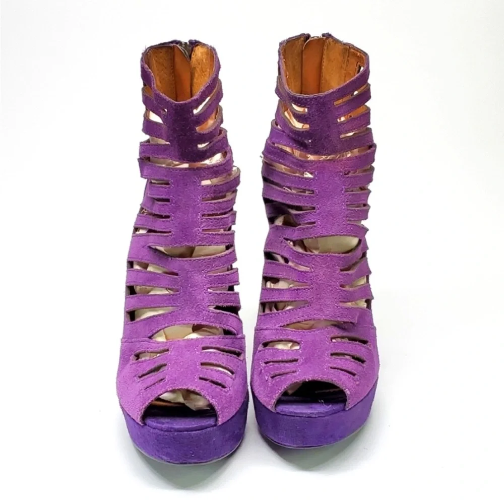 COLIN STUART Gladiator Purple Suede Platform Stilettos EUC